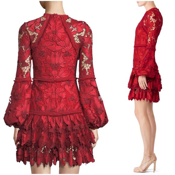Beulah Scarlet Red Floral Lace Fransisca Mini Dress - Picture 2 of 11